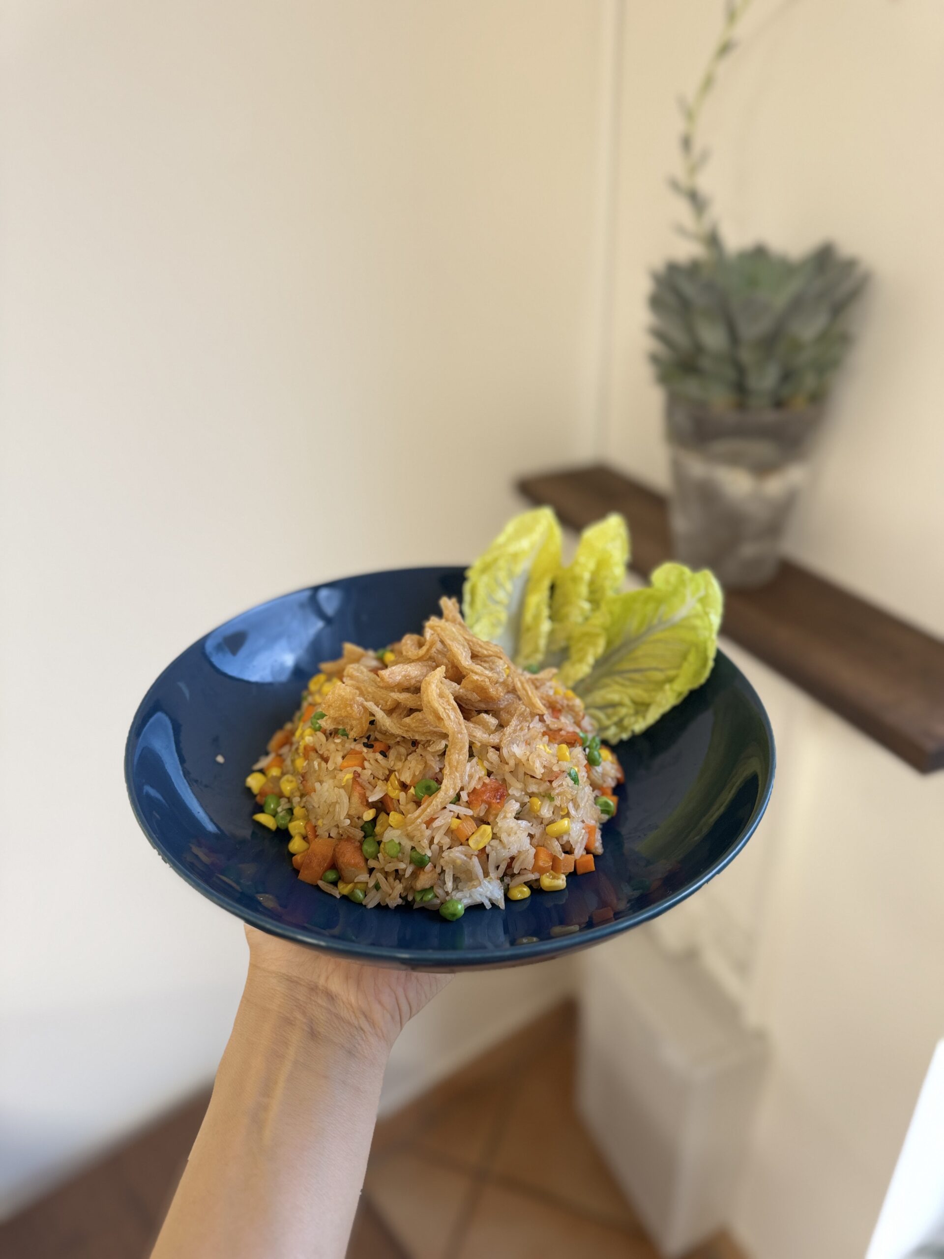 stegt ris grøntsager seitan tofu plantebaseret vegansk vegetar